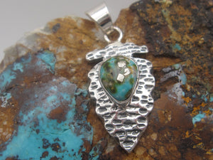 Native American Made Dainty Sterling Silver Arrowhead with Turquoise Pendant