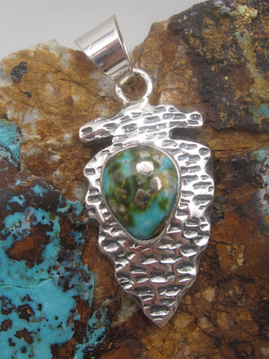 Native American Made Dainty Sterling Silver Arrowhead with Turquoise Pendant