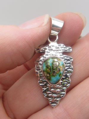 Native American Made Dainty Sterling Silver Arrowhead with Turquoise Pendant