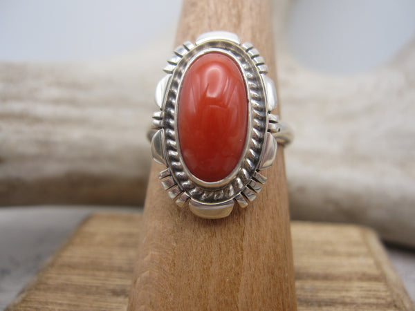 Native American Made Coral and Sterling Silver Ring