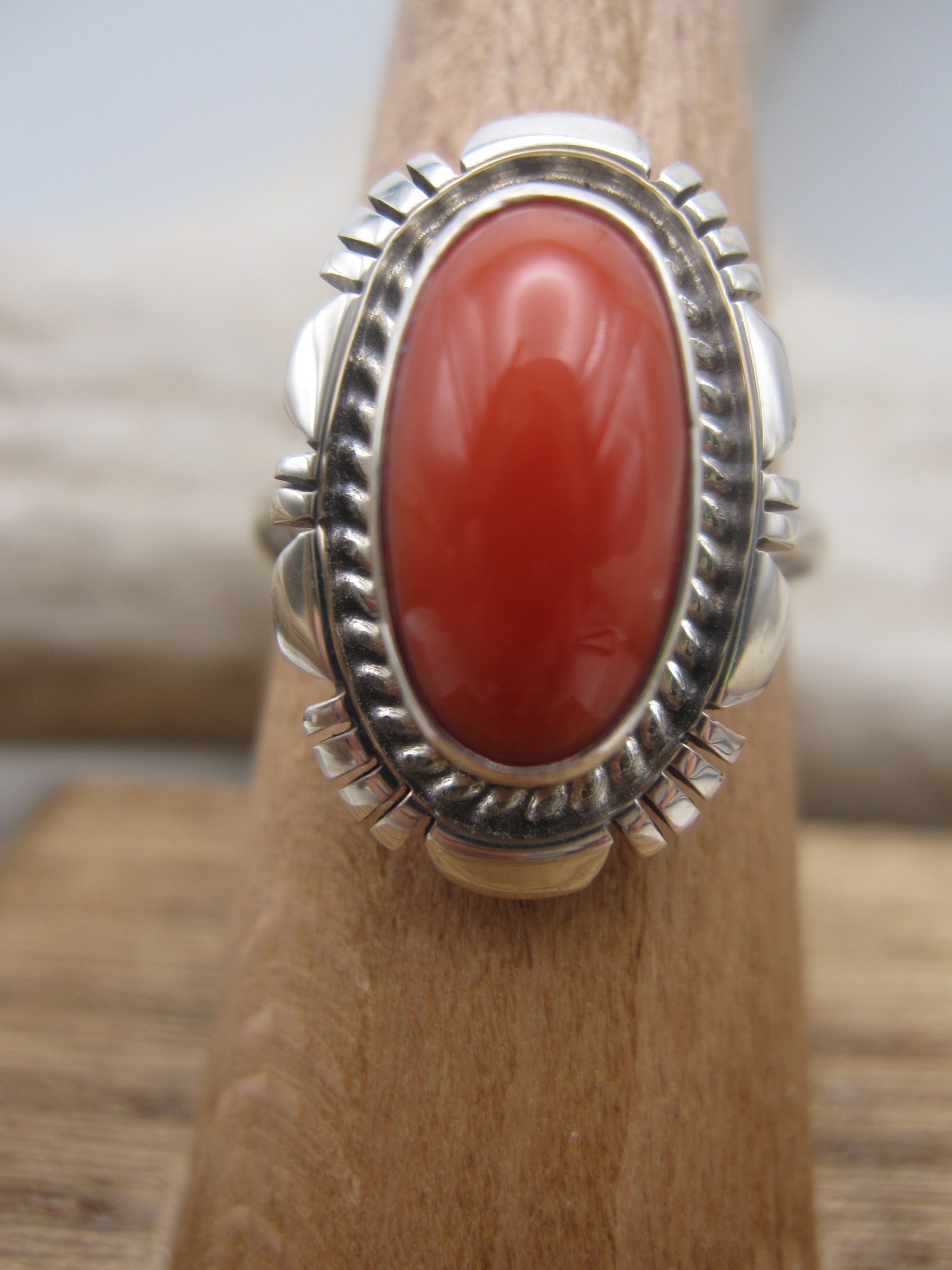 Native American Made Coral and Sterling Silver Ring - Gold Bear Trading  Company