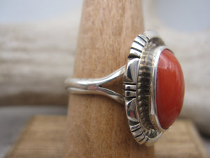 Native American Made Coral and Sterling Silver Ring