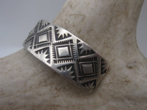 Native American Made Stamped Sterling Silver with Onyx Cuff Bracelet