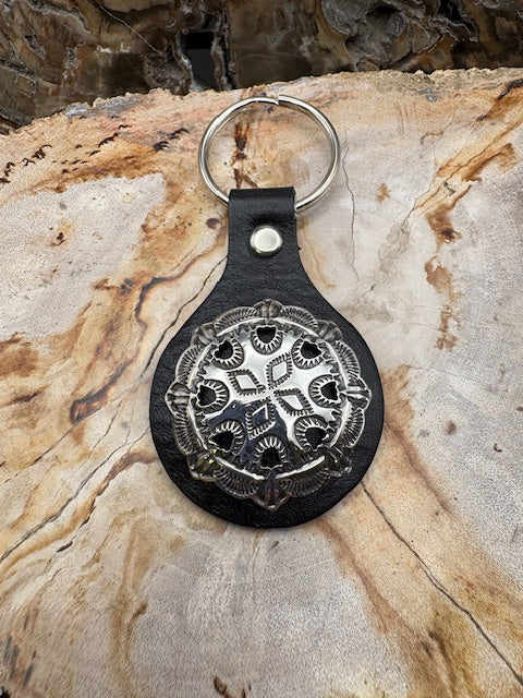 Native American Keychain Leather Sterling Silver Concho Key Ring