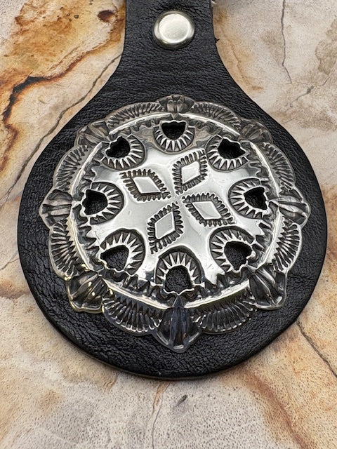 Native American Keychain Leather Sterling Silver Concho Key Ring