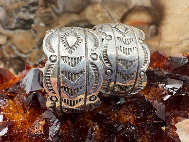 Authentic Native American Made Stamped Sterling Silver Post Hoop Southwestern Earrings