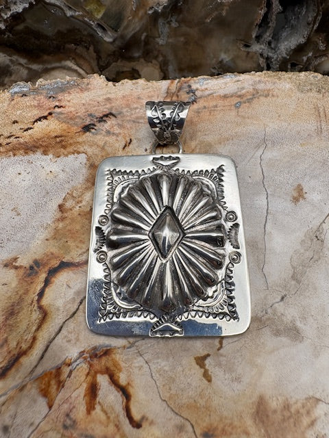 Authentic Native American Made Sterling Silver Repousse Bump Out Southwestern Pendant