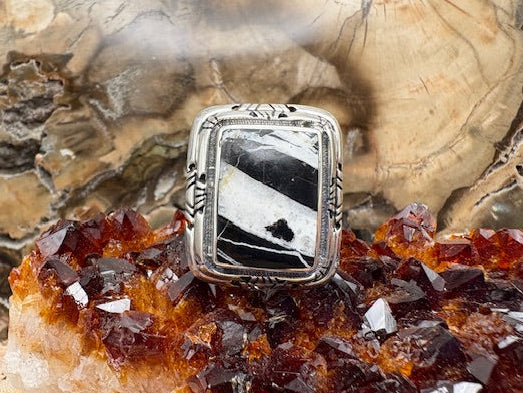 Native American Made White Buffalo and Sterling Silver Ring