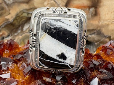 Native American Made White Buffalo and Sterling Silver Ring