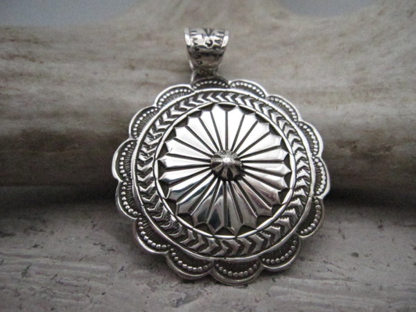 Native American Made Hand Stamped Sterling Silver Overlay Pendant