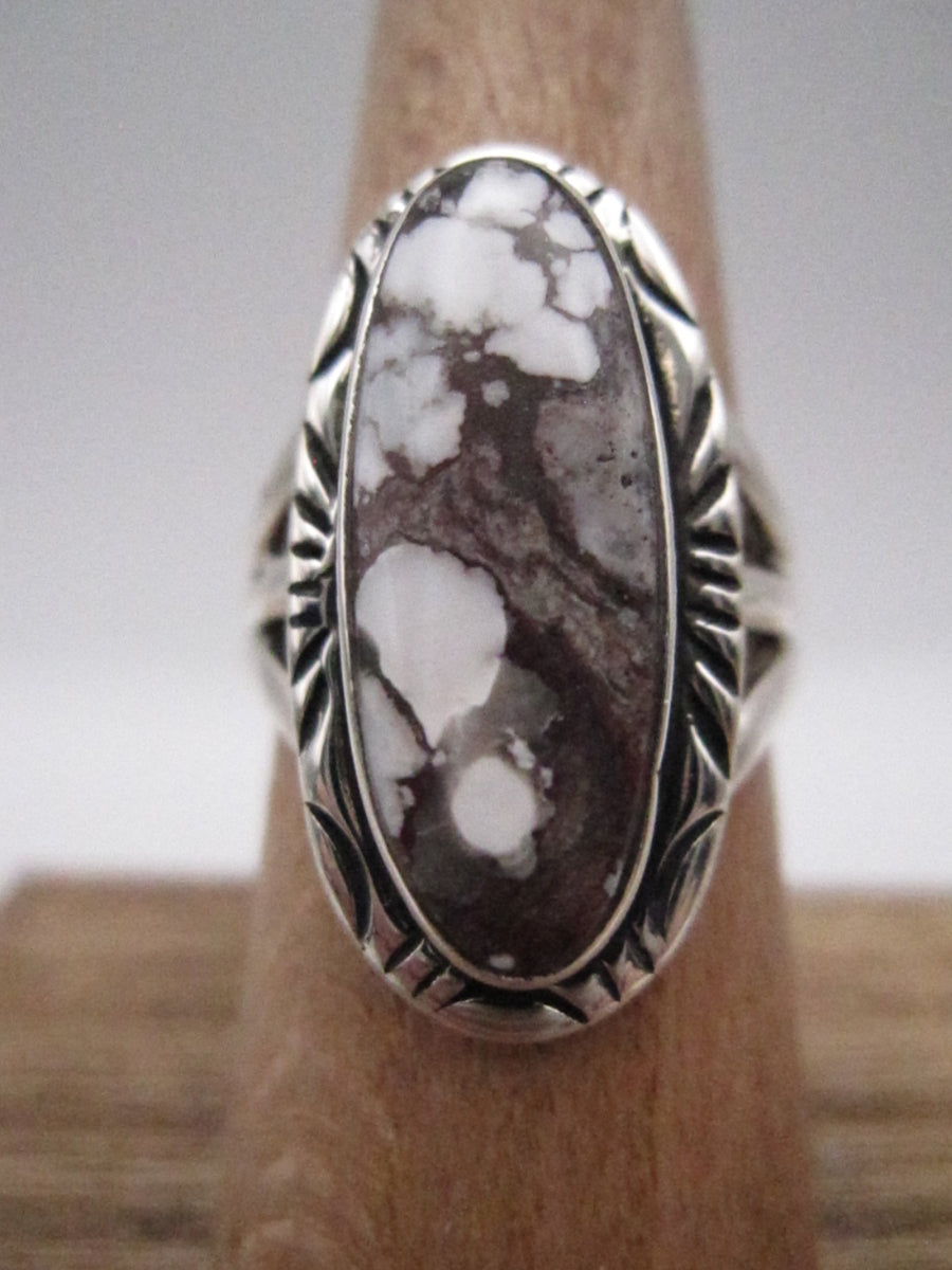 Native American Made Wild Horse and Sterling Silver Hand Stamped Ring