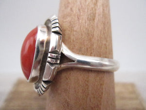 Native American Made Coral and Sterling Silver Ring