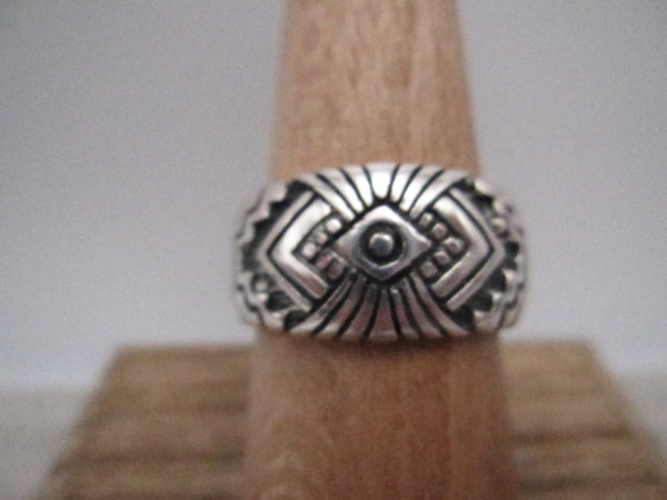 Native American Made Sterling Silver Hand Stamped Rug Pattern Ring