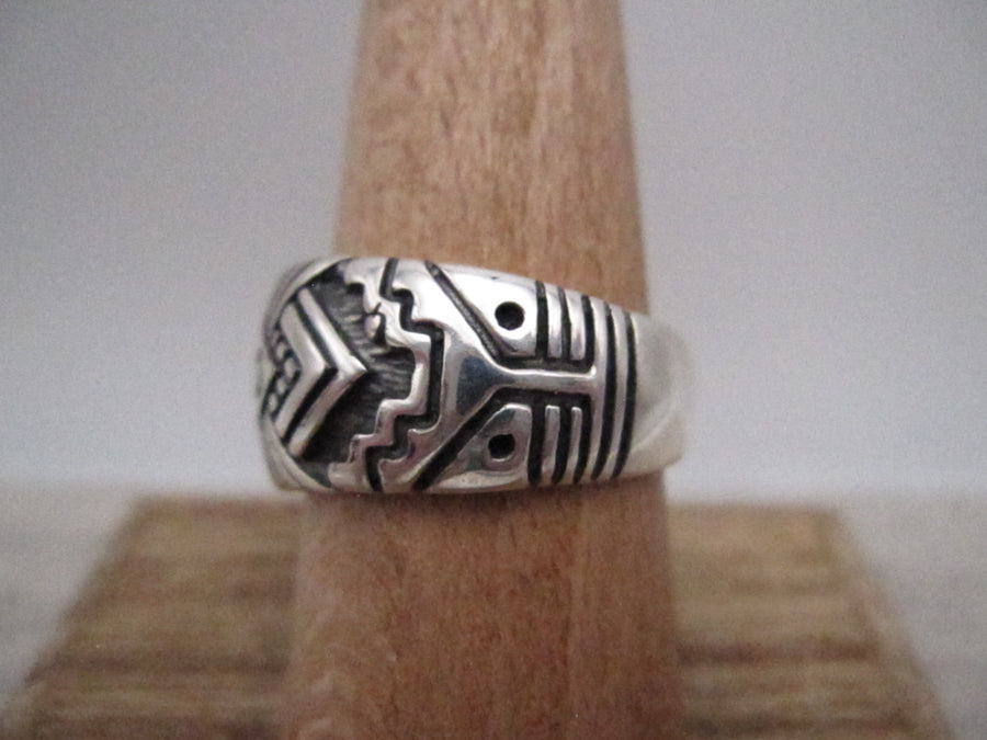 Native American Made Sterling Silver Hand Stamped Rug Pattern Ring