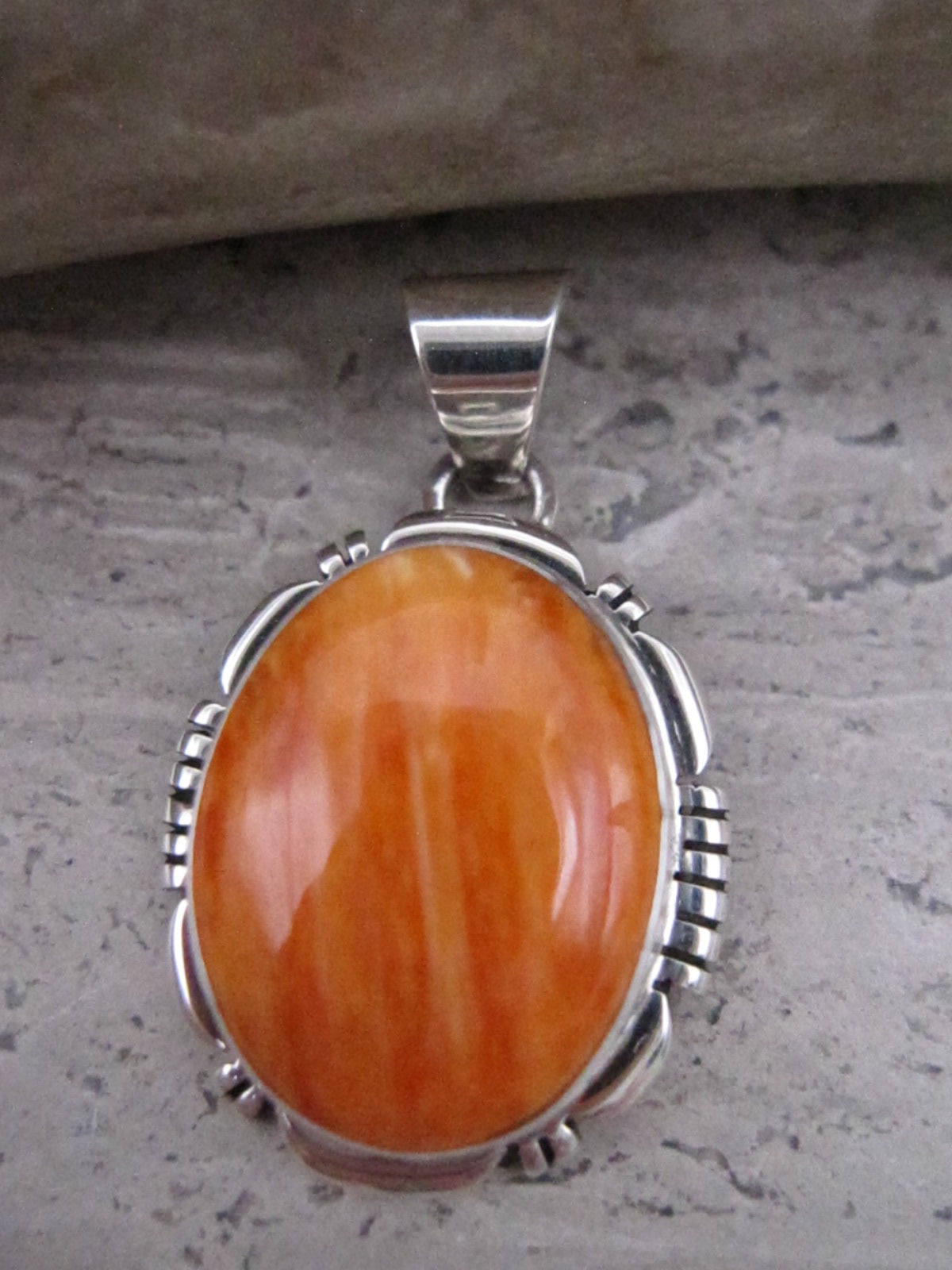Native American Made Orange Spiny Oyster and Sterling Silver Pendant - Gold  Bear Trading Company