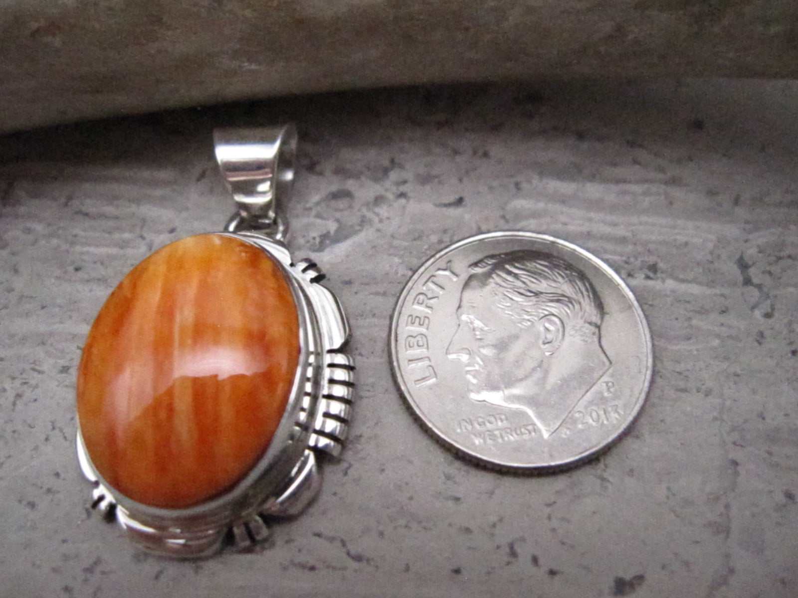 Native American Made Orange Spiny Oyster and Sterling Silver Pendant - Gold  Bear Trading Company