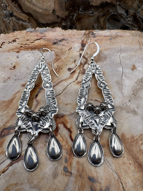 Native American Made Stamped Sterling Silver Southwestern Earrings