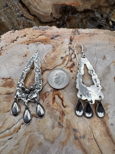 Native American Made Stamped Sterling Silver Southwestern Earrings