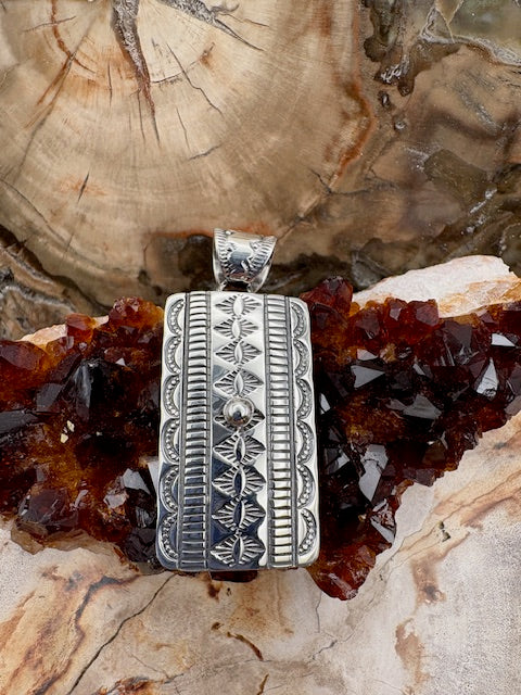 Authentic Native American Made Hand Stamped Sterling Silver Southwestern Pendant
