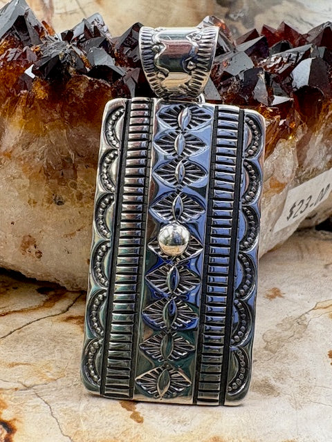 Authentic Native American Made Hand Stamped Sterling Silver Southwestern Pendant