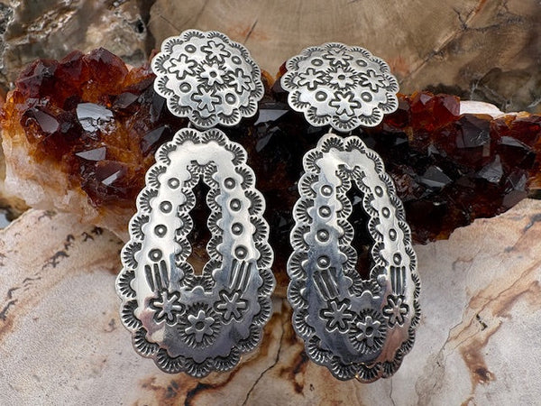 Genuine Stamped Sterling Silver Dangle Earrings Authentic Native American Navajo Made Post Earrings