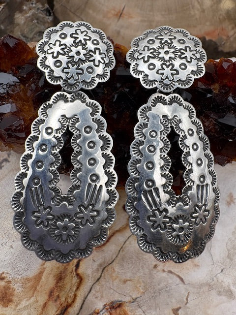 Genuine Stamped Sterling Silver Dangle Earrings Authentic Native American Navajo Made Post Earrings