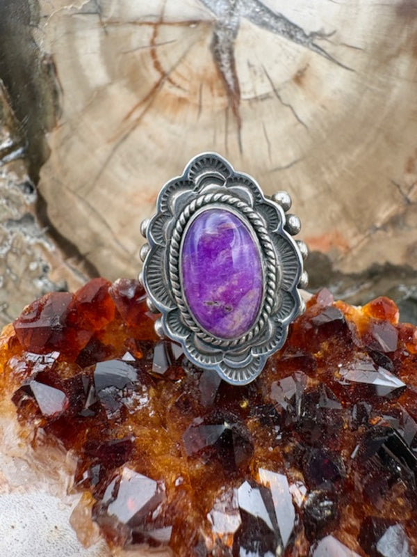 Native American Made Sugilite and Sterling Silver Ring Size 6 1/4 by Aaron Toadlena