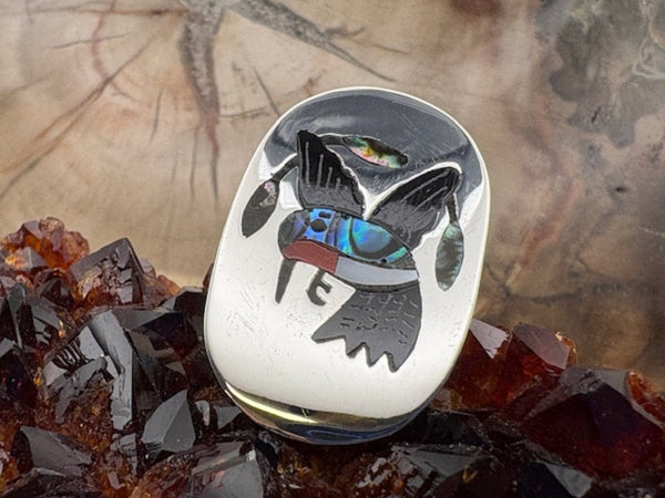 Native American Zuni Made Inlay Hummingbird and Sterling Silver Ring
