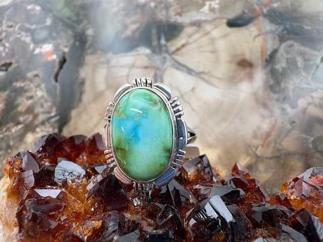 Authentic Native American Made Green Sonoran Turquoise Sterling Silver Dainty Ring Size 7