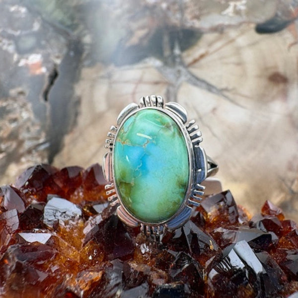 Authentic Native American Made Green Sonoran Turquoise Sterling Silver Dainty Ring Size 7