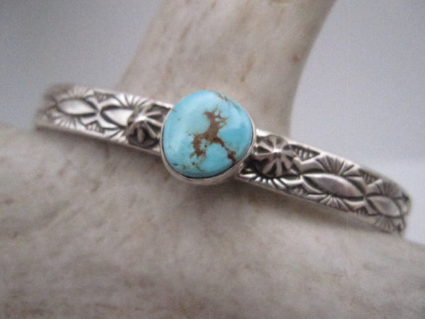 Native American Made Dry Creek Turquoise and Hand Stamped Sterling Silver Cuff Bracelet