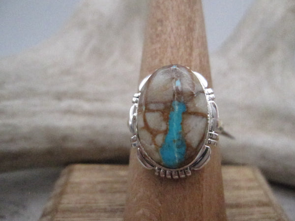 Native American Made Boulder or Ribbon Turquoise and Sterling Silver Ring