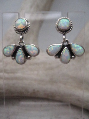 Native American Made White Opal and Sterling Silver One-Half Cluster Post Back Earrings