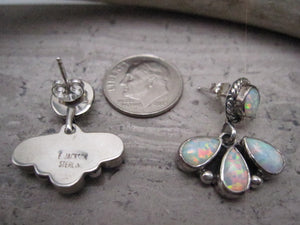 Native American Made White Opal and Sterling Silver One-Half Cluster Post Back Earrings