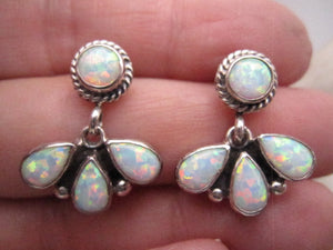Native American Made White Opal and Sterling Silver One-Half Cluster Post Back Earrings
