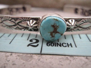 Native American Made Dry Creek Turquoise and Hand Stamped Sterling Silver Cuff Bracelet
