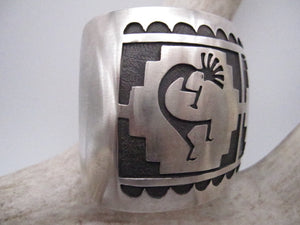 Vintage Native American Made Heavy Sterling Silver Overlay Kokopelli Cuff Bracelet