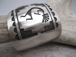 Vintage Native American Made Heavy Sterling Silver Overlay Kokopelli Cuff Bracelet