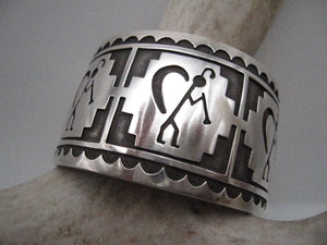 Vintage Native American Heavy Large Kokopelli Sterling Silver Overlay Cuff Bracelet