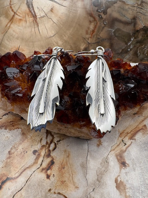 Authentic Native American Made Sterling Silver Feather Earrings