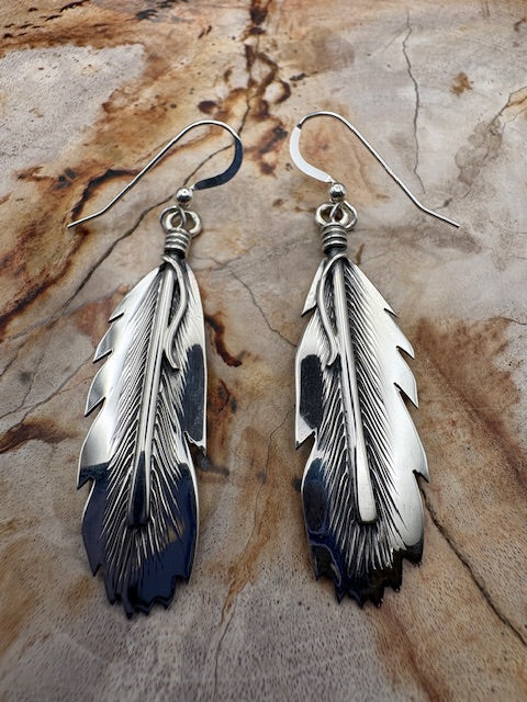 Authentic Native American Made Sterling Silver Feather Earrings