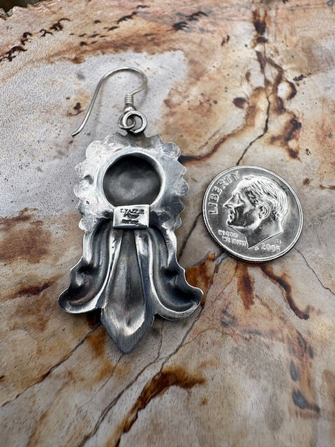 Genuine Sterling Silver Repousse Bump Out Dangle Earrings Authentic Native American Made Stamped Sterling Silver Dangles