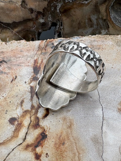 Authentic Native American Hand Stamped Sterling Silver Adjustable Heart Ring