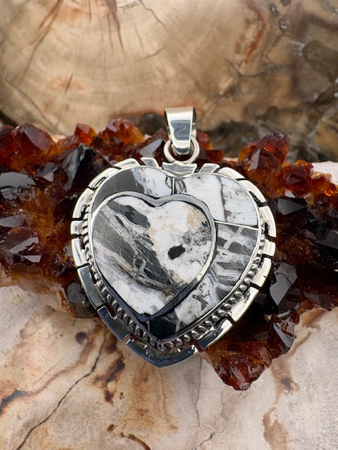 Authentic Native American White Buffalo Sterling Silver Heart Pendant