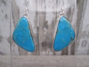 Native American Made Blue Turquoise and Sterling Silver Dangle Earrings