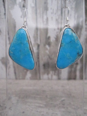 Native American Made Blue Turquoise and Sterling Silver Dangle Earrings