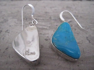 Native American Made Blue Turquoise and Sterling Silver Dangle Earrings