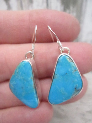 Native American Made Blue Turquoise and Sterling Silver Dangle Earrings