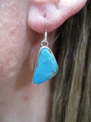 Native American Made Blue Turquoise and Sterling Silver Dangle Earrings