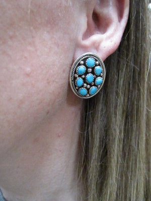 Native American Made Turquoise Multi-Stone and Sterling Silver Post Earrings